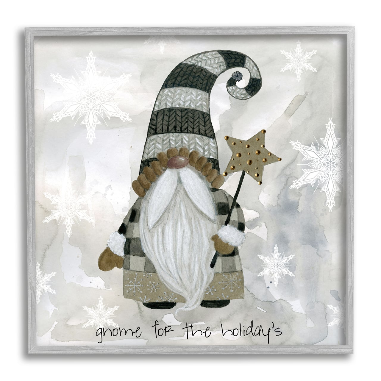 Stupell Industries Gnome For Holidays Snowflakes Framed Giclee Art